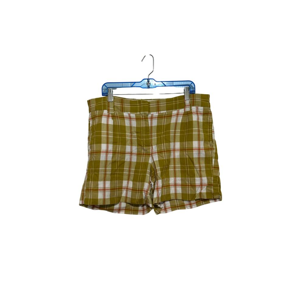 J. Crew Women's Green Pink White Plaid City Fit Side/Back Pockets Shorts Size 14